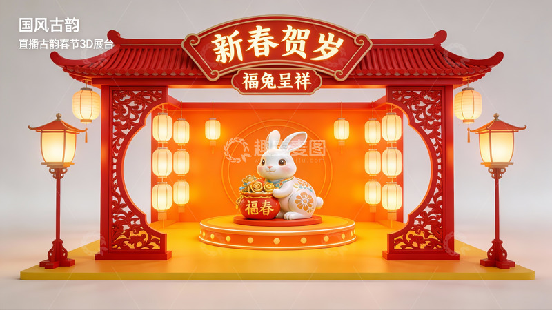 高清大图下载【趣麦麦图】新春贺岁兔年主题3D舞台