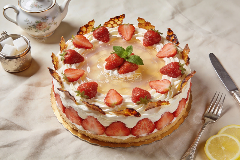 高清大图下载【趣麦麦图】草莓奶油蛋糕精美摆盘