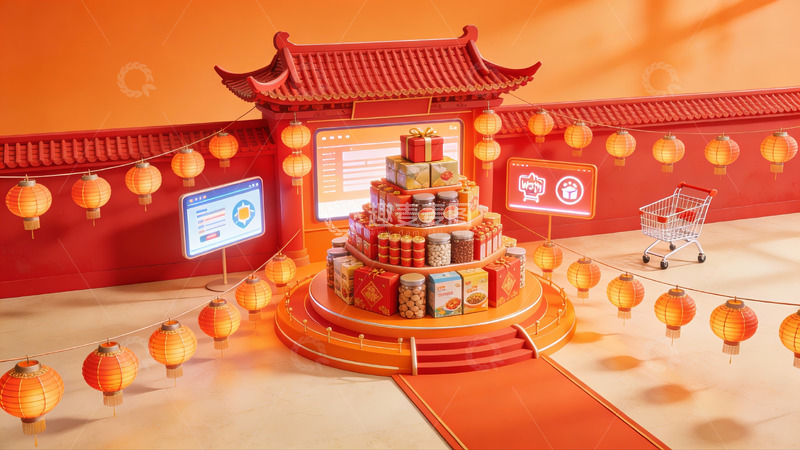 高清大图下载【趣麦麦图】春节主题商品展示场景