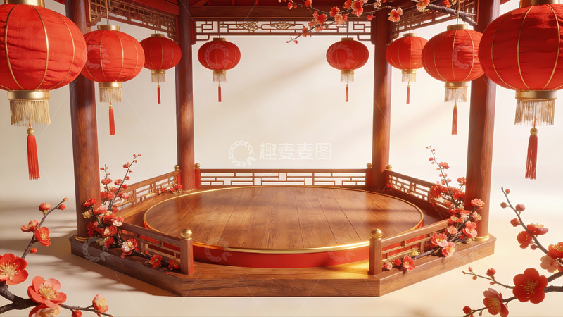 高清大图下载【趣麦麦图】中式亭台红灯笼装饰