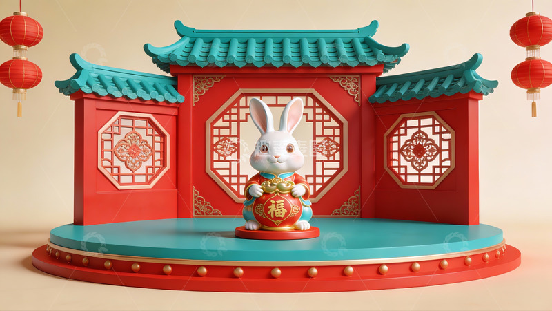 高清大图下载【趣麦麦图】兔年春节装饰场景