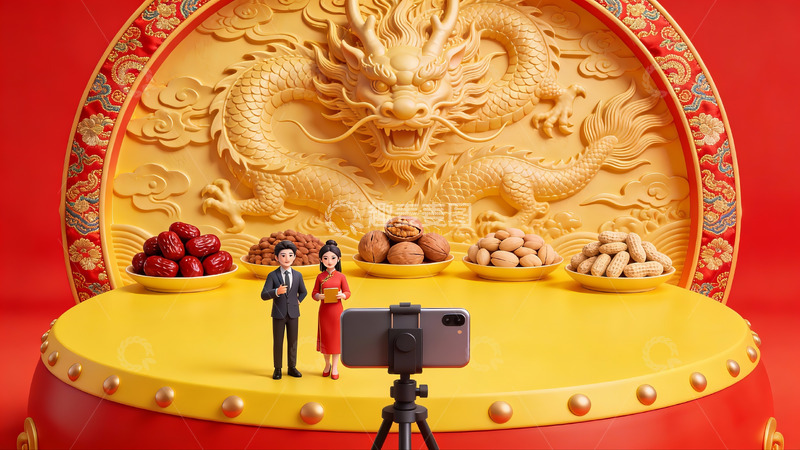 高清大图下载【趣麦麦图】龙纹背景前人物合影场景