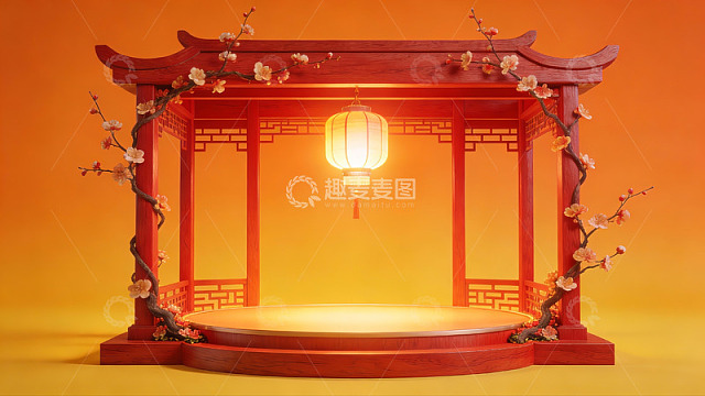 中式亭台与灯笼场景