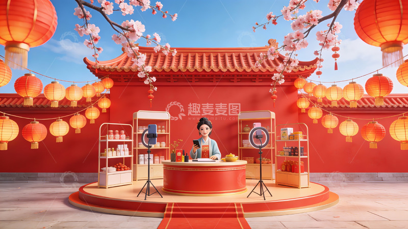 高清大图下载【趣麦麦图】传统节日场景中的女子服务台