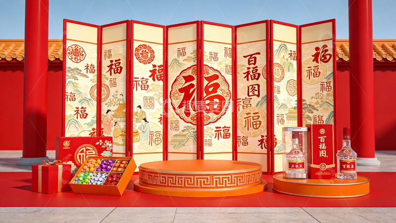 高清大图下载【趣麦麦图】春节主题装饰展示场景