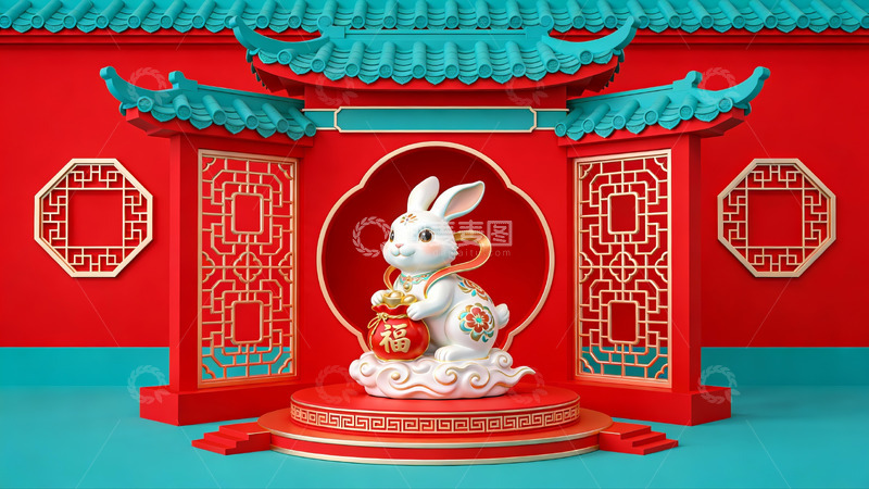 高清大图下载【趣麦麦图】兔年春节装饰场景