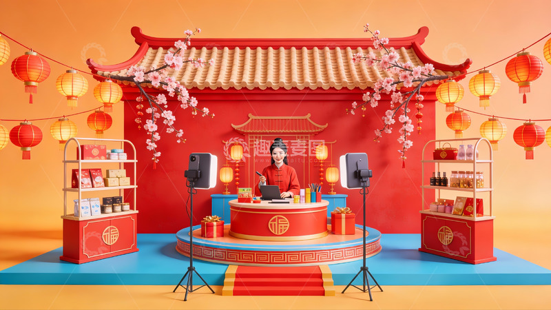 高清大图下载【趣麦麦图】传统节日主题直播场景