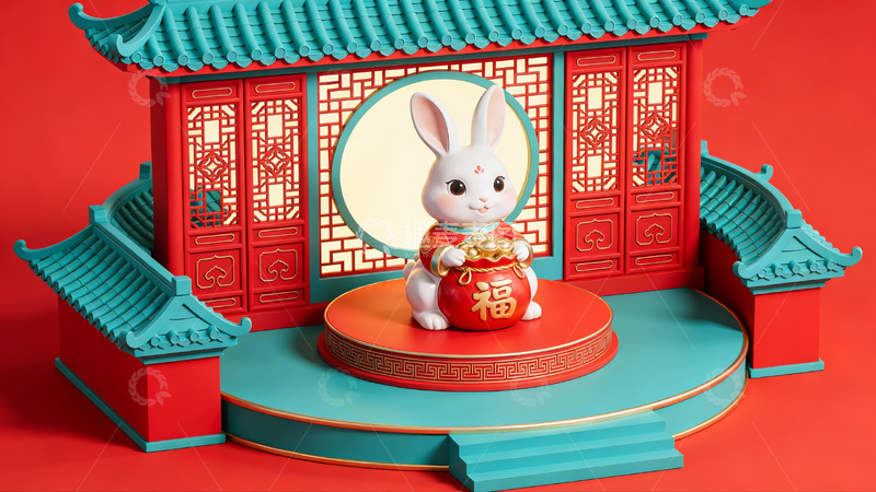 高清大图下载【趣麦麦图】兔年春节传统建筑场景