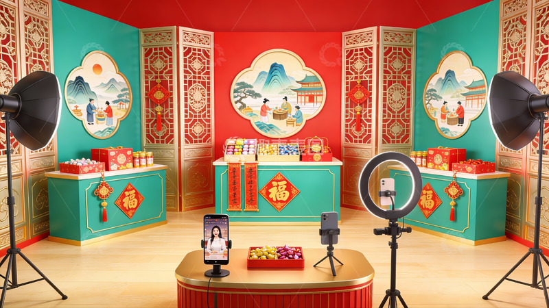 高清大图下载【趣麦麦图】中式风格直播场景布置