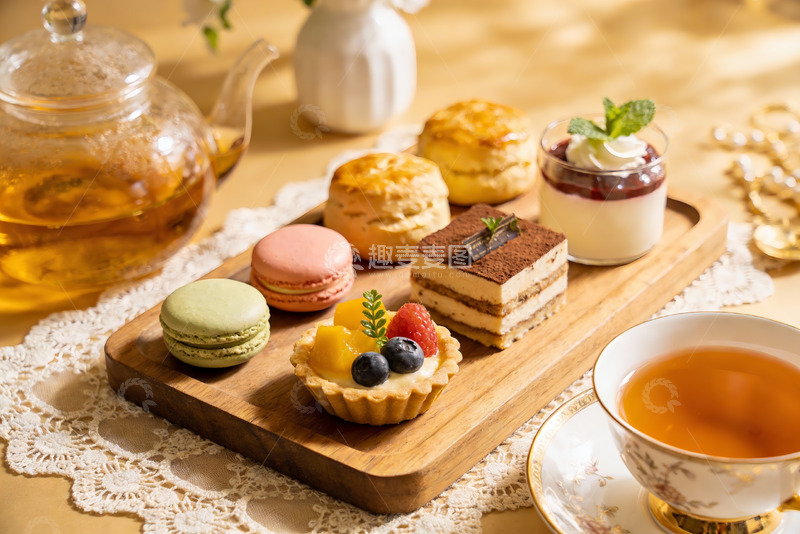 高清大图下载【趣麦麦图】精致下午茶甜点与茶具摆盘