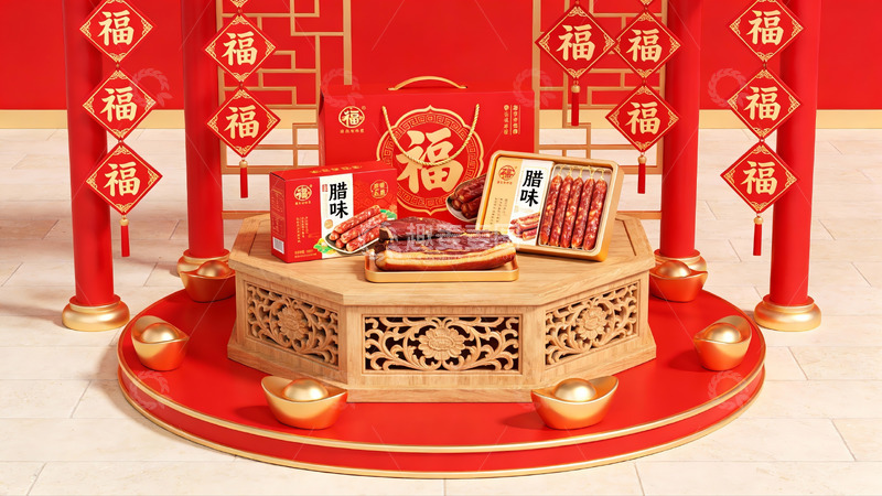 高清大图下载【趣麦麦图】春节礼盒展示场景