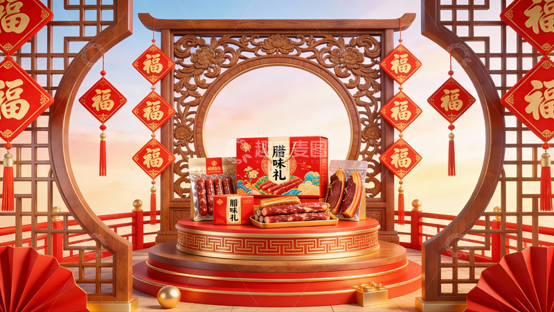 高清大图下载【趣麦麦图】春节腊味礼盒展示