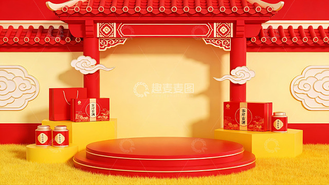 红色中式节日展示场景