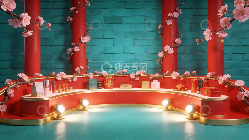 高清大图下载【趣麦麦图】红色主题装饰展台场景