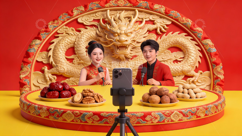 高清大图下载【趣麦麦图】龙年春节主题直播场景