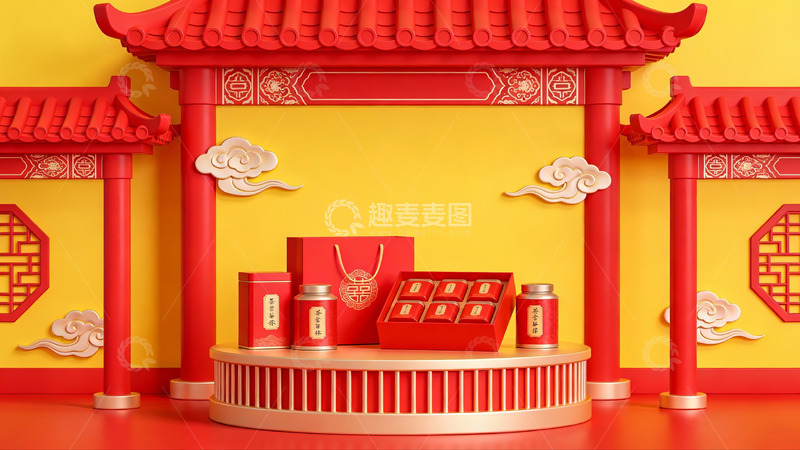 高清大图下载【趣麦麦图】中式传统节日礼盒展示