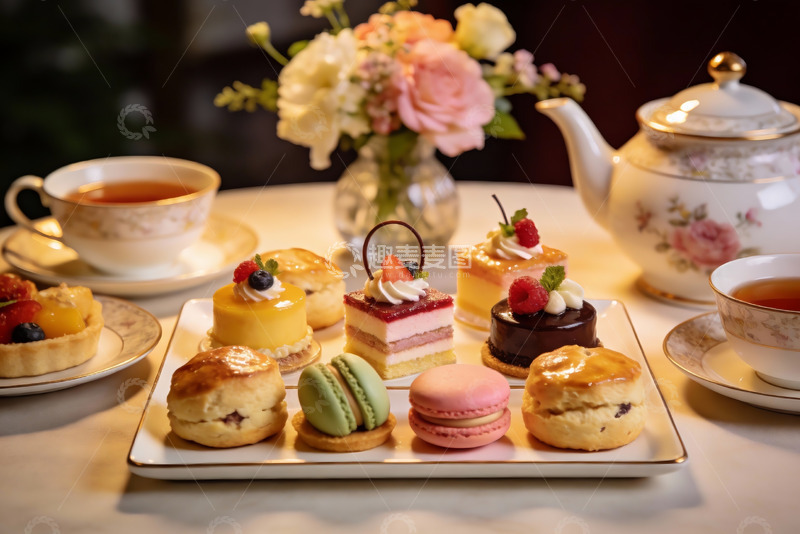 高清大图下载【趣麦麦图】精致下午茶甜点与茶具摆盘