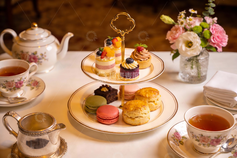 高清大图下载【趣麦麦图】精致下午茶点心与茶具摆盘