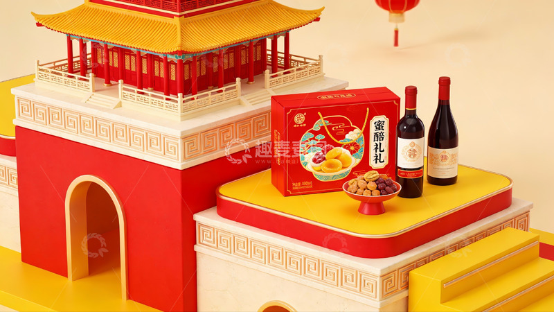 高清大图下载【趣麦麦图】传统建筑与节日礼盒陈列