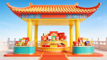 中式亭台陈列食品展示
