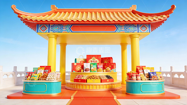 中式亭台陈列食品展示