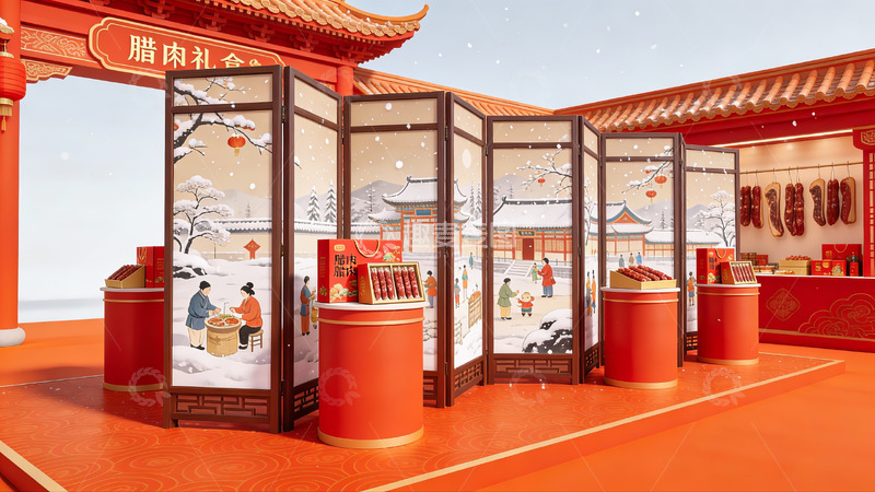 高清大图下载【趣麦麦图】传统节日腊肉礼盒展台