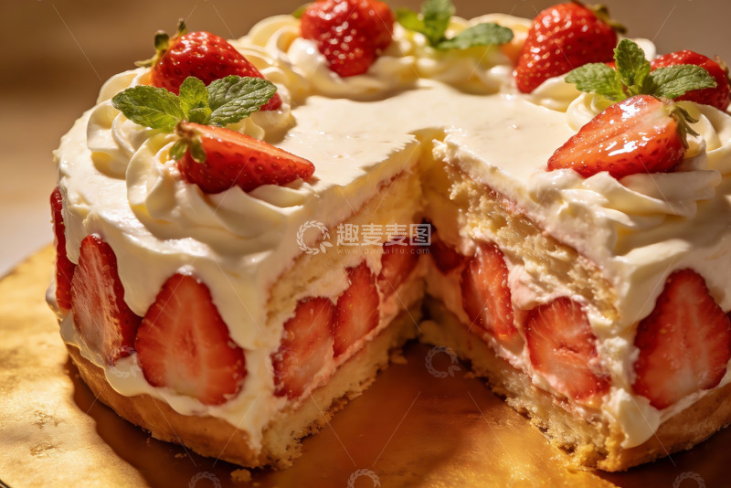 高清大图下载【趣麦麦图】草莓奶油蛋糕切块展示