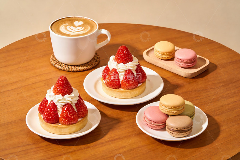 高清大图下载【趣麦麦图】草莓甜点与咖啡摆盘