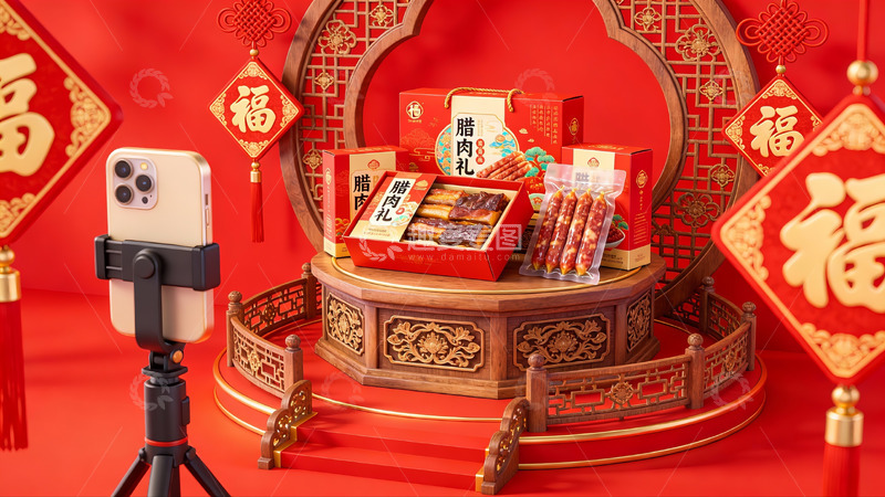 高清大图下载【趣麦麦图】春节礼盒展示拍摄场景