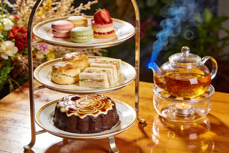 高清大图下载【趣麦麦图】三层甜点架配茶具精美下午茶