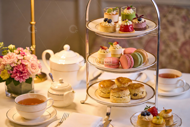 高清大图下载【趣麦麦图】精致下午茶甜点与茶具摆盘