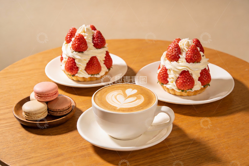 高清大图下载【趣麦麦图】草莓甜品与咖啡摆盘