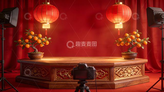 中式节日布景拍摄现场