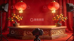 中式节日布景拍摄现场