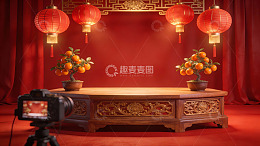 中式节日布景拍摄现场