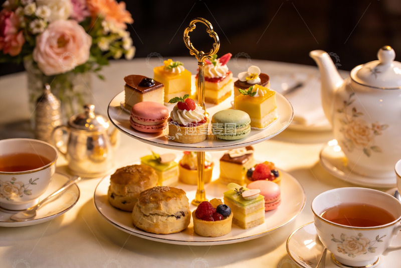 高清大图下载【趣麦麦图】精致下午茶甜点与茶具摆盘