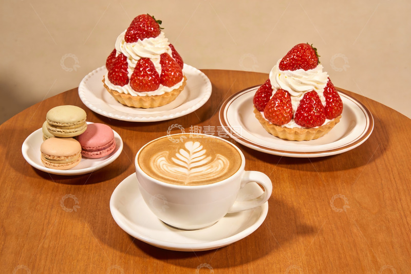 高清大图下载【趣麦麦图】咖啡与草莓甜点精美摆盘