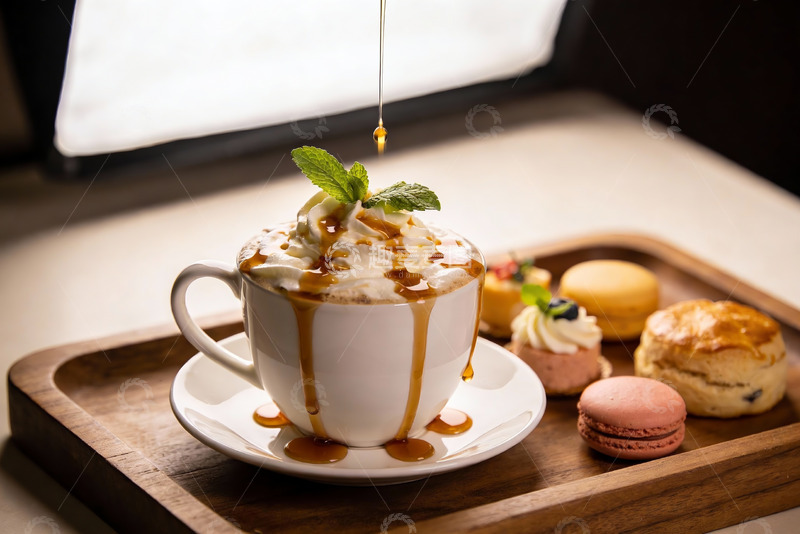 高清大图下载【趣麦麦图】咖啡甜点特写奶油焦糖点缀