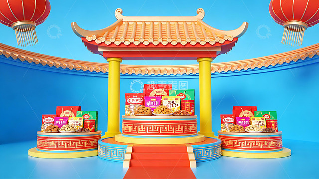 中式亭台陈列食品展台