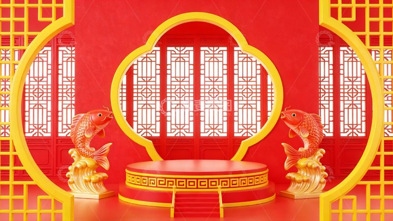 高清大图下载【趣麦麦图】中式红色舞台装饰场景