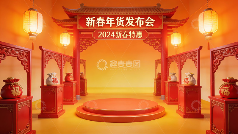 高清大图下载【趣麦麦图】2024新春年货发布会场景