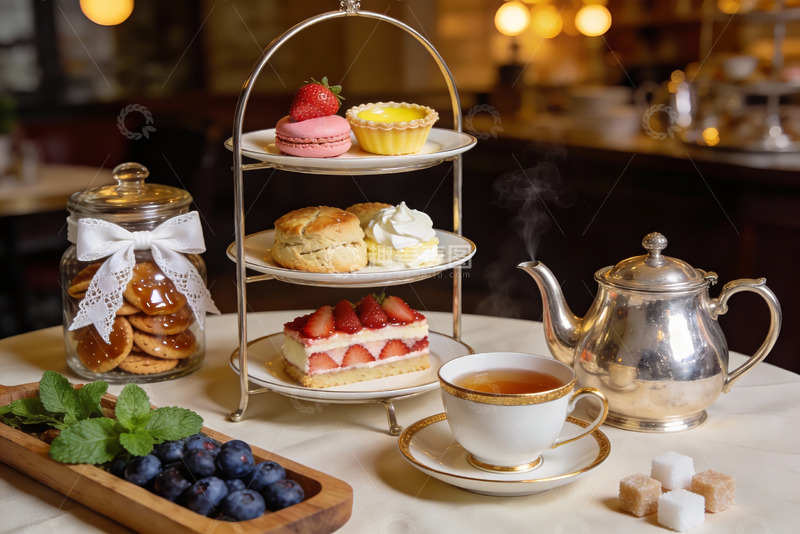 高清大图下载【趣麦麦图】精致下午茶甜点与茶具摆盘