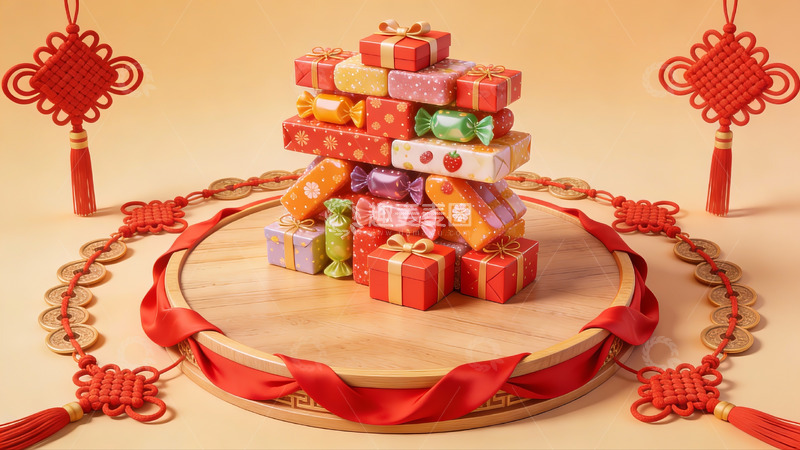 高清大图下载【趣麦麦图】春节礼盒堆叠装饰