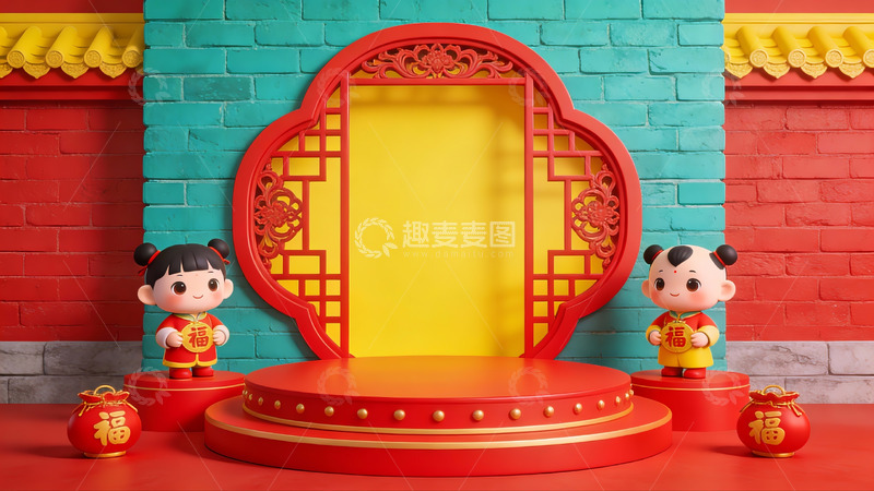 高清大图下载【趣麦麦图】春节主题卡通人物场景