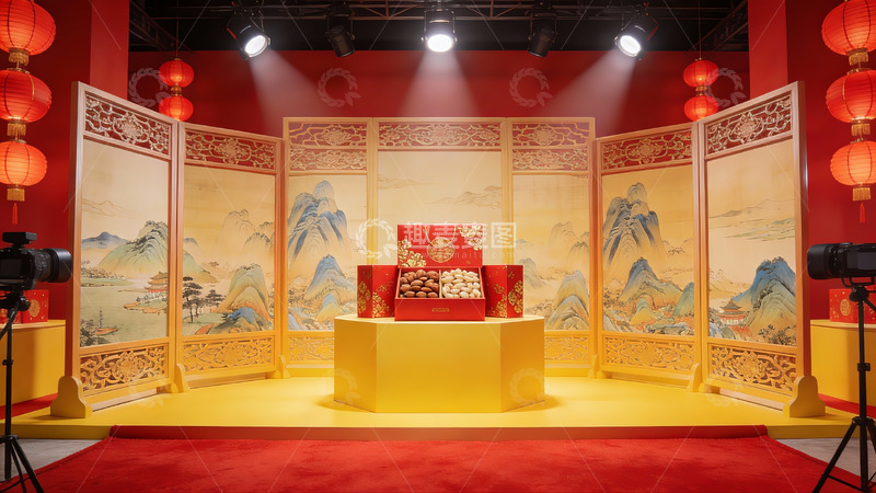 高清大图下载【趣麦麦图】中式屏风展台布置场景