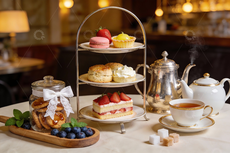高清大图下载【趣麦麦图】精致下午茶甜点与茶具摆盘