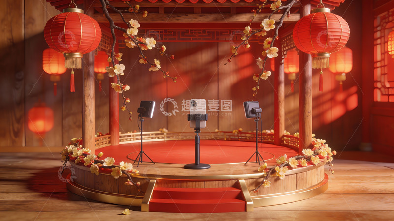 高清大图下载【趣麦麦图】传统舞台布景与摄像设备