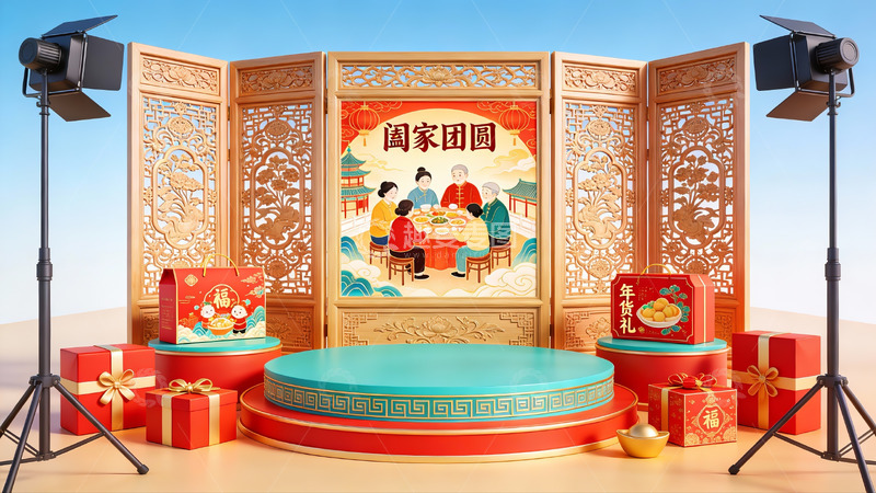 高清大图下载【趣麦麦图】春节团圆主题舞台布景