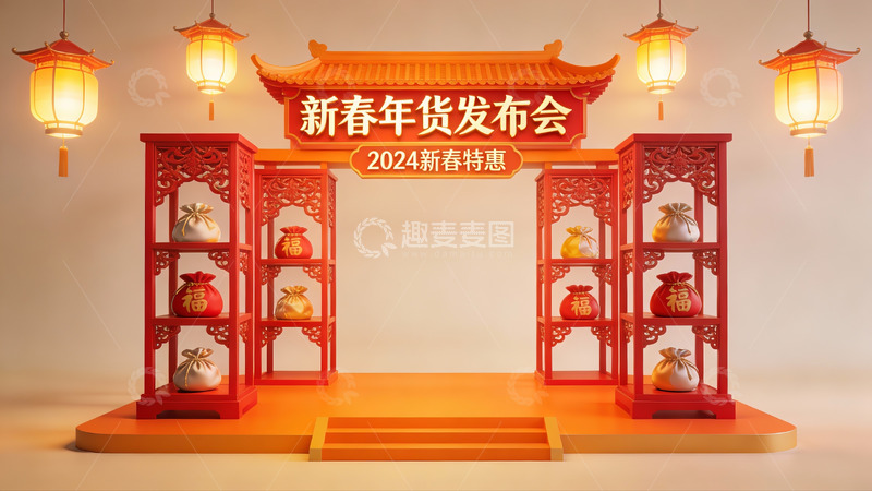 高清大图下载【趣麦麦图】2024新春年货发布会场景