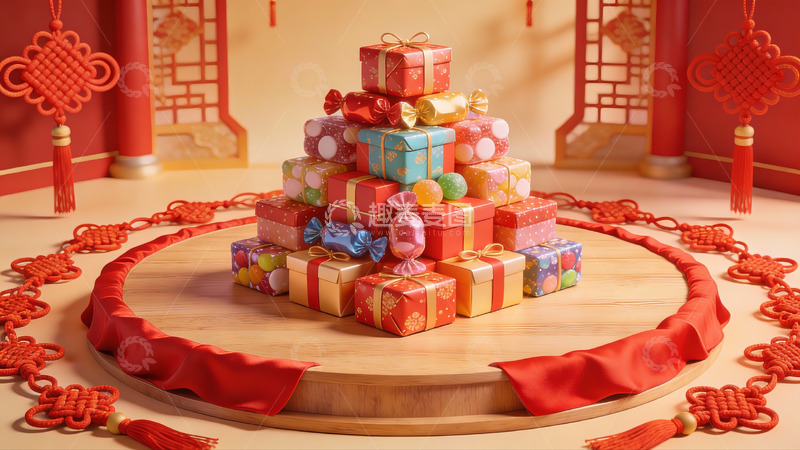 高清大图下载【趣麦麦图】春节礼盒堆叠展示